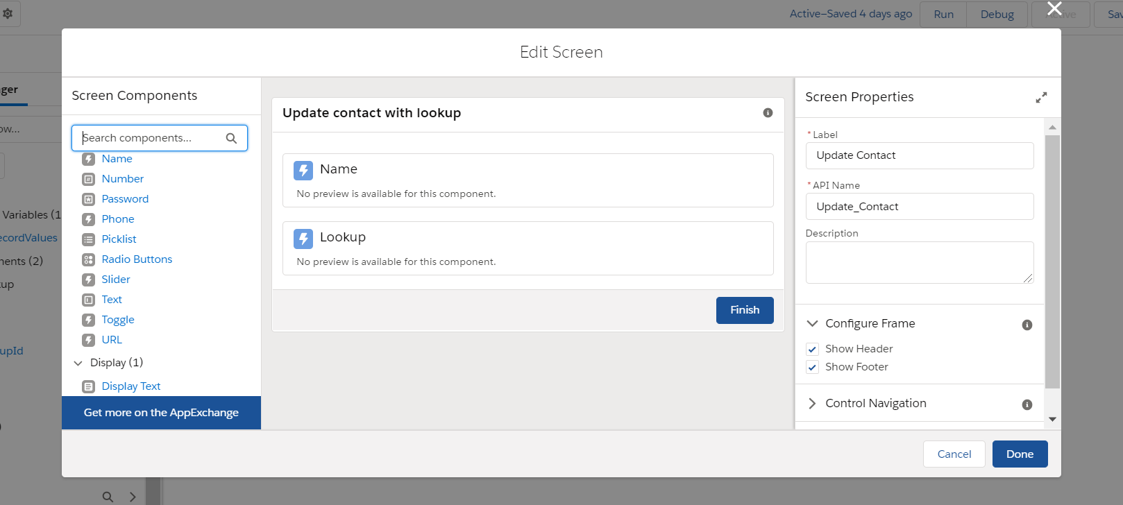 Screen Component Lghtning flow Builder