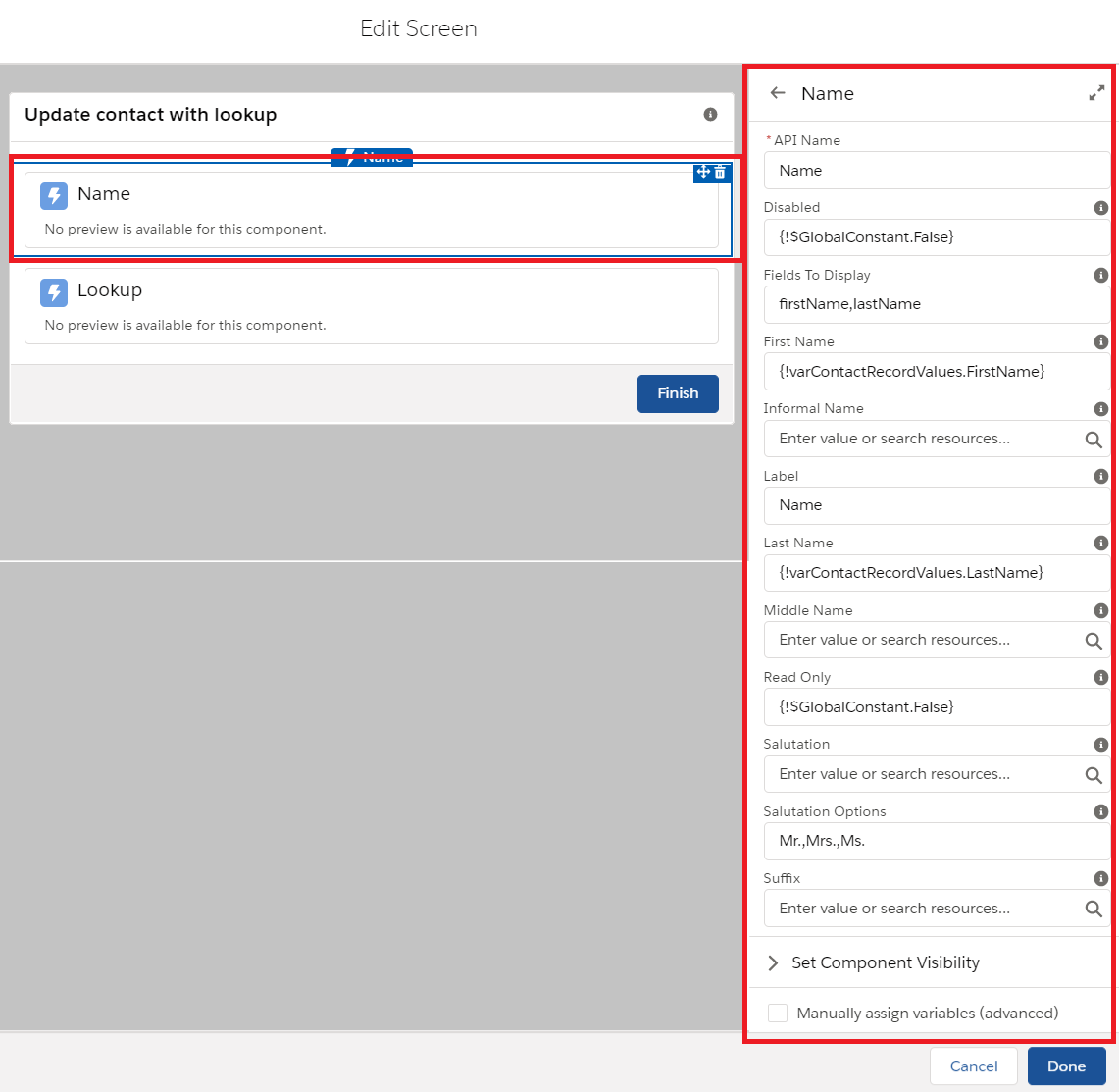 Name Screen Element in Lightning flow builder