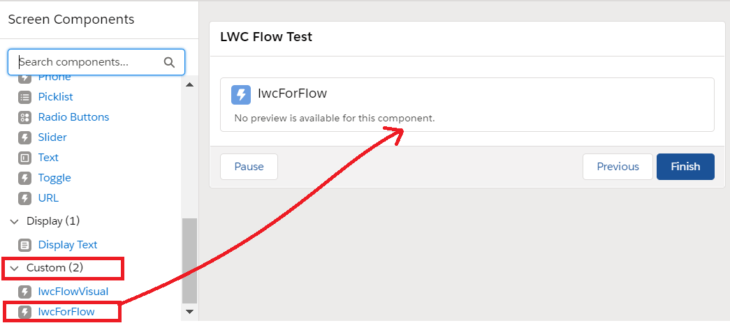 Drag LWC to Screen Element lightning flow builder