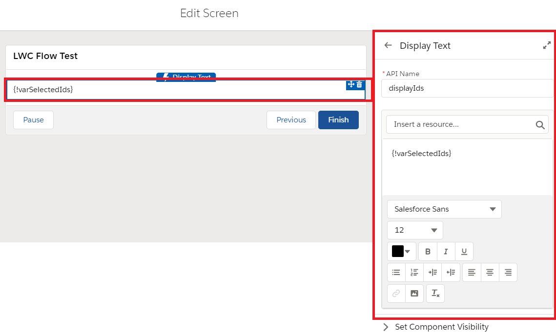 Selected Ids Screen Element lightning flow builder