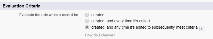 Select the evaluation criteria in workflow