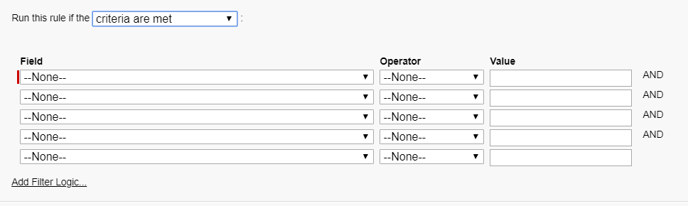Set the Rule criteria in workflow